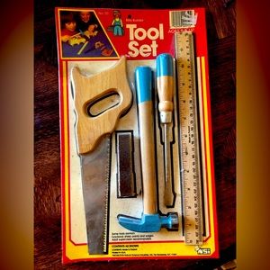 Vintage toy tool set, new in original package.